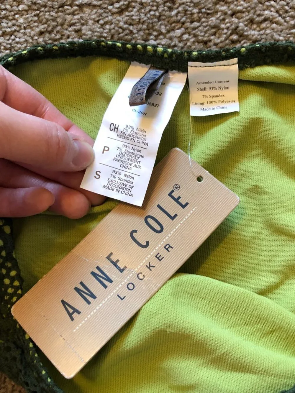 NEW NWT ANNE COLE LOCKER Olive Lime Green Crochet Mesh Bikini Swim Bottom Small